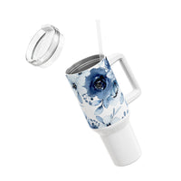 Glam Cup Tumbler, 40oz - Blue & White Floral Watercolor - White