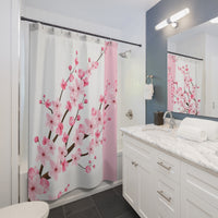 Shower Curtains-Pink Floral Blossoms-White & Pink