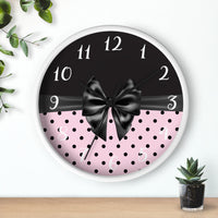 Wall Clock-Glam Black Bow-Soft Pink-Black Polka Dots