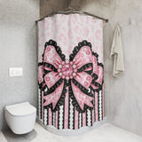 Ballet Pink Black Ruffle Leopard Bow Couture - Shower Curtains