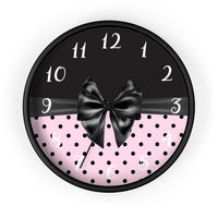 Wall Clock-Glam Black Bow-Soft Pink-Black Polka Dots