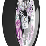 Wall Clock - Purple Midnight Roses - Perfume Bottle White