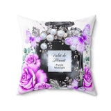 Square Pillow - Purple Midnight Roses - Perfume Bottle White