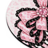 Ballet Pink Black Ruffle Leopard Bow - Mouse Pad