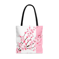 Tote Bag-Pink Floral Blossoms-Pink & White