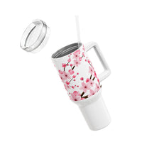 Glam Cup Tumbler, 40oz - Pink Floral Blossoms - White