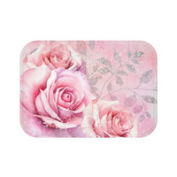 Bath Mat-Pastel Pink Peach Roses-Silver Glitter