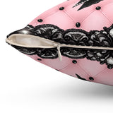 Obsidian Black Bow in Princess Pink - Square Pillow
