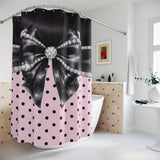 Black Satin Diamond Bow - Pink Polka Dots- Shower Curtains