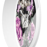 Wall Clock - Purple Midnight Roses - Perfume Bottle Black