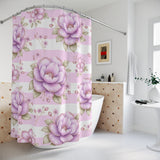 Lilac Sugar Blossom Stripes - Shower Curtains