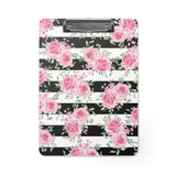 Clipboard-Pretty Pink Floral Roses-Black Stripes