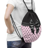 Drawstring Bag-Glam Black Bow-Soft Pink-Black Polka Dots