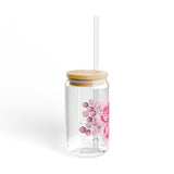 Pink Rose - Glass Tumbler w/Straw
