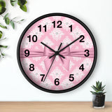 Glam Pink Mauve Bow - White Damask Diamonds - Wall Clock