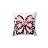Ballet Pink Black Ruffle Leopard Bow Couture - Square Pillow