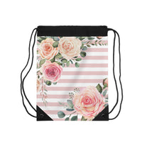 Drawstring Bag-Pink Cream Floral Dream-Stripes
