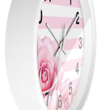 Pink Stripes Floral Roses - Wall Clock