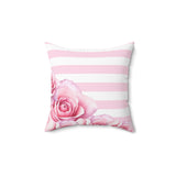 Pink Stripes Floral Roses - Square Pillow