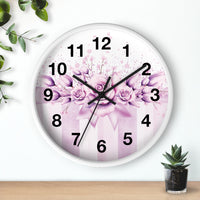 Wall Clock - Lavender Ribbons & Roses - Glam Watercolor Floral Stripes