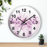 Wall Clock - Lavender Ribbons & Roses - Glam Watercolor Floral Stripes