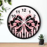 Black & Pink Ruffle Bow Couture | Pink Zebra Print - Wall Clock