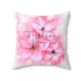 Square Pillow - Pink Passion Watercolor Plumeria - The Lord is my Refuge (Faith)