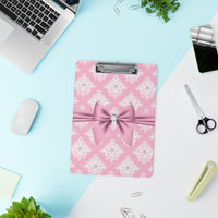 Clipboard-Glam Pink Mauve Bow-White Damask Diamonds