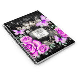 Purple Midnight Roses - Perfume Bottle Black - Spiral Notebook