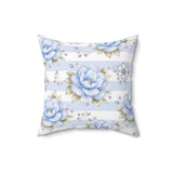 Powder Blue Sugar Blossom Stripes - Square Pillow