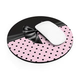 Mouse Pad-Glam Black Bow-Soft Pink-Black Polka Dots