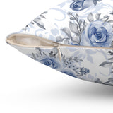 Square Pillow-Stormy Blue-Floral Stencil-White