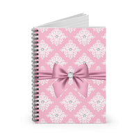 Small Spiral Notebook, 6x8in-Glam Pink Mauve Bow-White Damask Diamonds