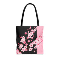 Tote Bag-Pink Floral Blossoms-Pink & Black