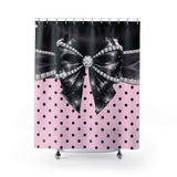 Black Satin Diamond Bow - Pink Polka Dots- Shower Curtains