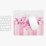 Mouse Pad -  Blush Ribbons & Roses - Glam Watercolor Floral Stripes