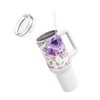 Glam Cup Tumbler, 40oz - Watercolor Purple Floral - White