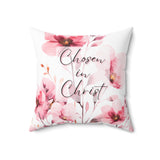 Square Pillow - Chosen in Christ - Berry Floral Watercolor