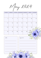 FREE Printable Download-2024 Monthly Calendar-Lush Powder Blue Floral