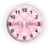 Glam Pink Mauve Bow - White Damask Diamonds - Wall Clock