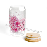 Pink Rose - Glass Tumbler w/Straw