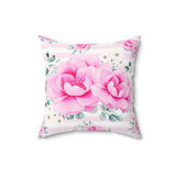 Square Pillow-Magenta Pink Floral-Pink Horizontal Stripes-White