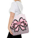 Ballet Pink Black Ruffle Leopard Bow Couture - Tote Bag