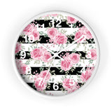 Pretty Pink Roses -Black Stripes - Wall Clock