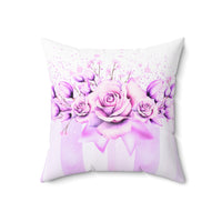 Square Pillow -Lavender Ribbons & Roses - Glam Watercolor Floral Stripes