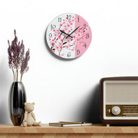 Acrylic Wall Clock-Pink Floral Blossoms-Pink & White