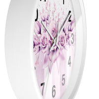 Wall Clock - Lavender Ribbons & Roses - Glam Watercolor Floral Stripes