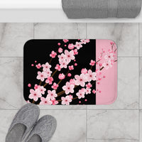 Bath Mat-Pink Floral Blossoms-Black & Pink