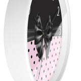 Wall Clock-Glam Black Bow-Soft Pink-Black Polka Dots