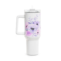 Glam Cup Tumbler, 40oz - Pink & Purple Floral - White